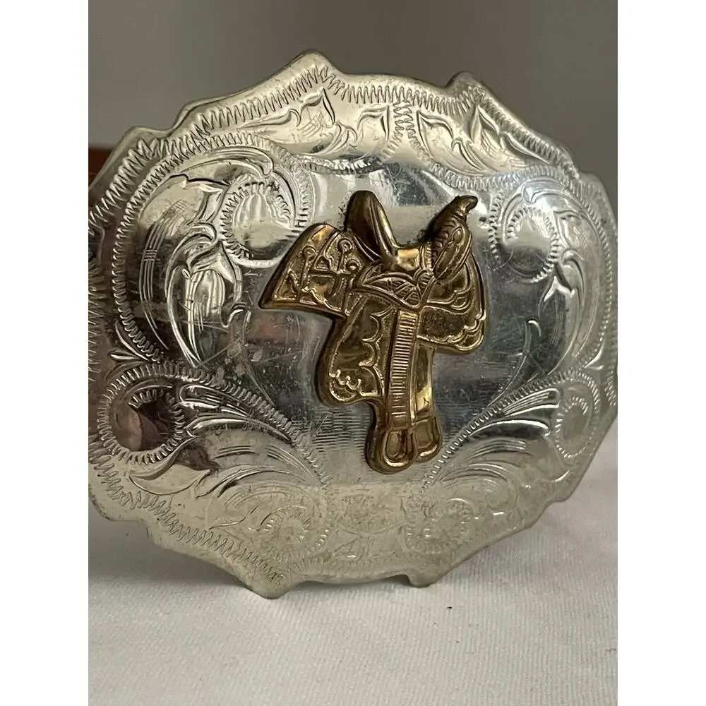 Justin Cowhide Leather Belt Saddle Buckle Western Cowboy USA Youth 24 Tooled